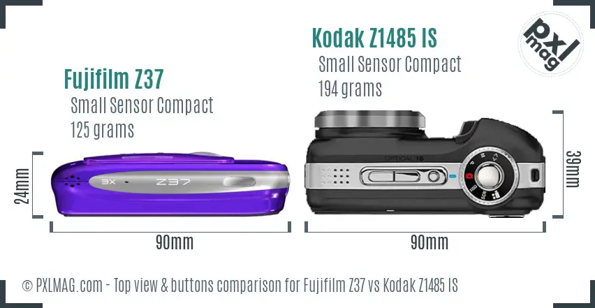 Fujifilm Z37 vs Kodak Z1485 IS top view buttons comparison