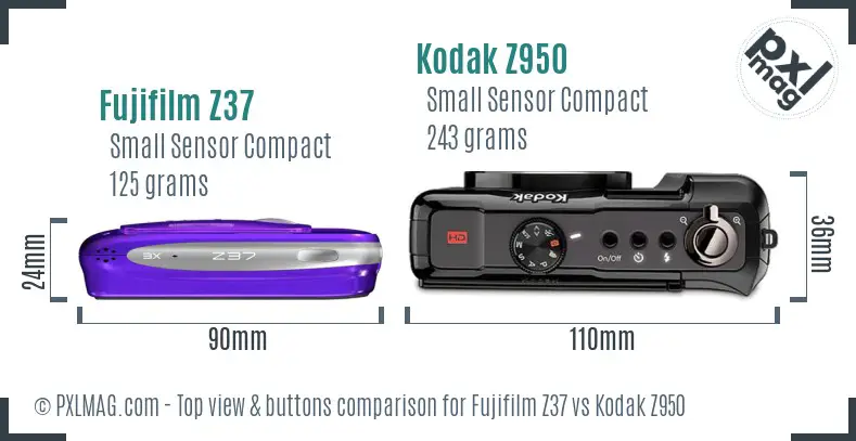 Fujifilm Z37 vs Kodak Z950 top view buttons comparison Fujifilm Z37 vs Kodak Z950 top view buttons comparison