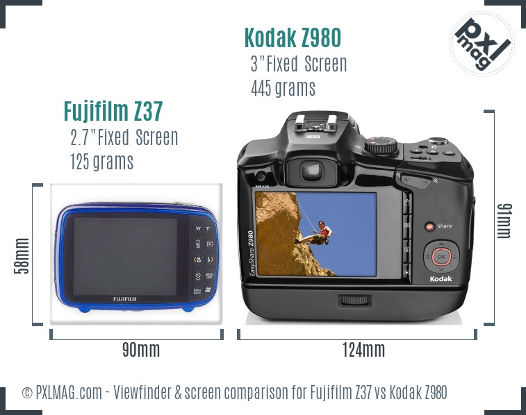 Fujifilm Z37 vs Kodak Z980 Screen and Viewfinder comparison