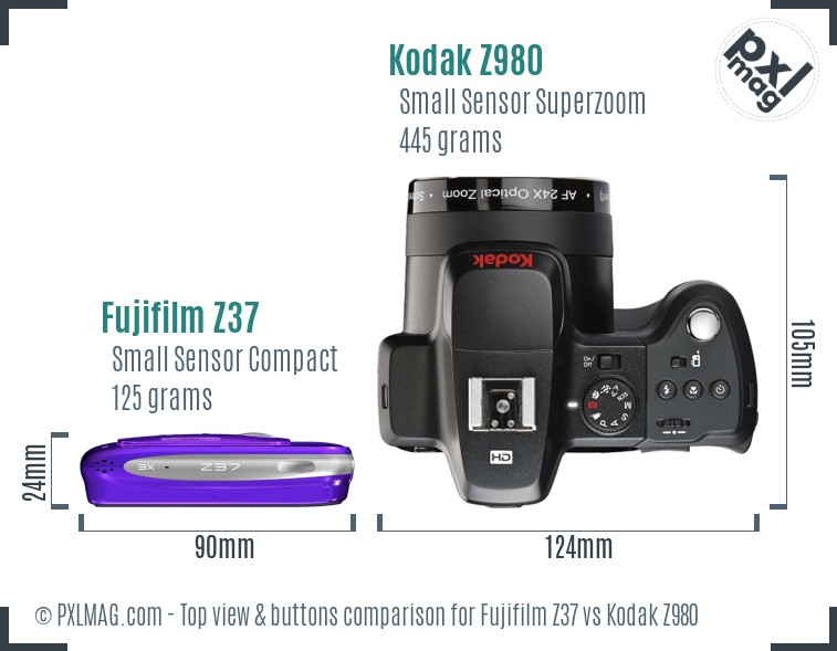 Fujifilm Z37 vs Kodak Z980 top view buttons comparison