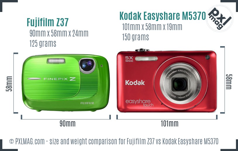 Fujifilm Z37 vs Kodak Easyshare M5370 size comparison