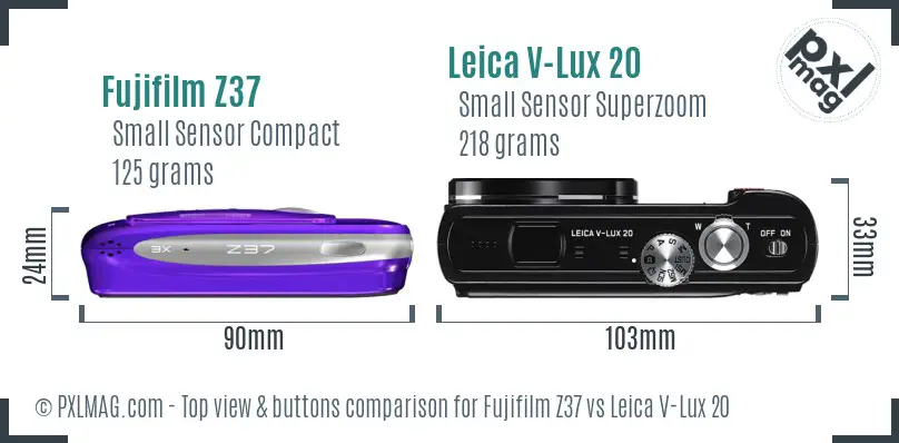 Fujifilm Z37 vs Leica V-Lux 20 top view buttons comparison