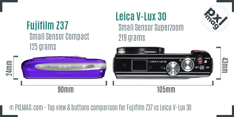 Fujifilm Z37 vs Leica V-Lux 30 top view buttons comparison