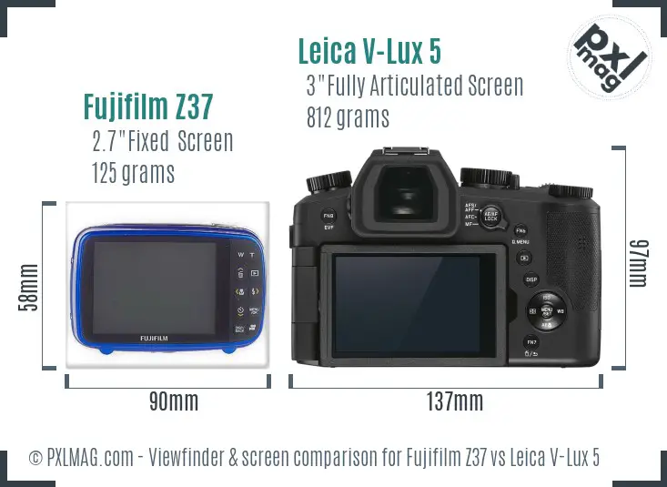 Fujifilm Z37 vs Leica V-Lux 5 Screen and Viewfinder comparison