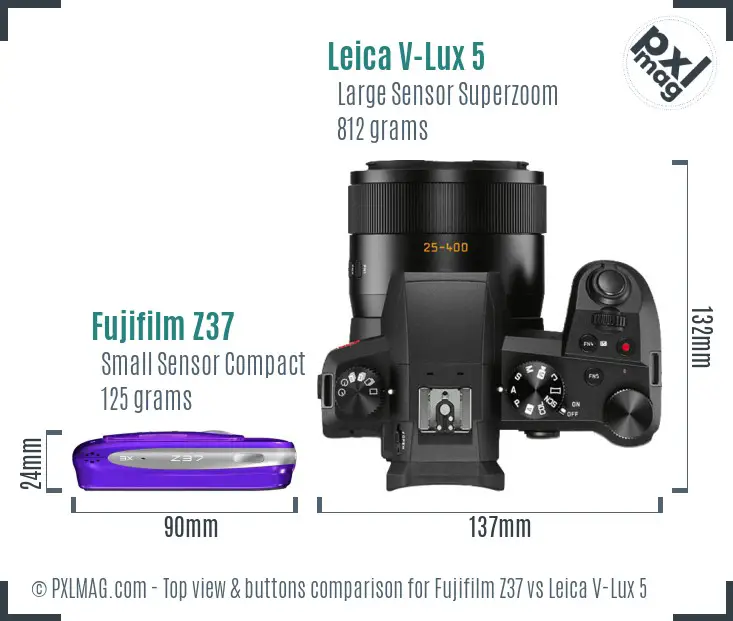 Fujifilm Z37 vs Leica V-Lux 5 top view buttons comparison