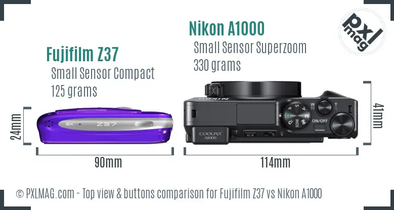 Fujifilm Z37 vs Nikon A1000 top view buttons comparison Fujifilm Z37 vs Nikon A1000 top view buttons comparison