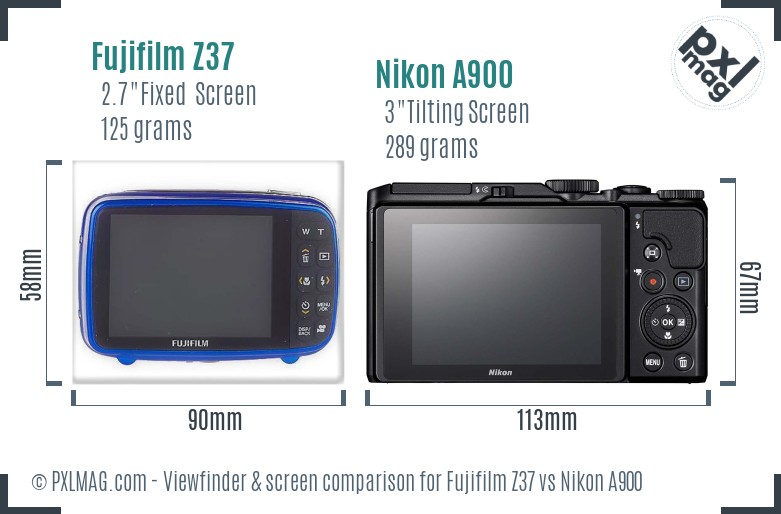 Fujifilm Z37 vs Nikon A900 Screen and Viewfinder comparison