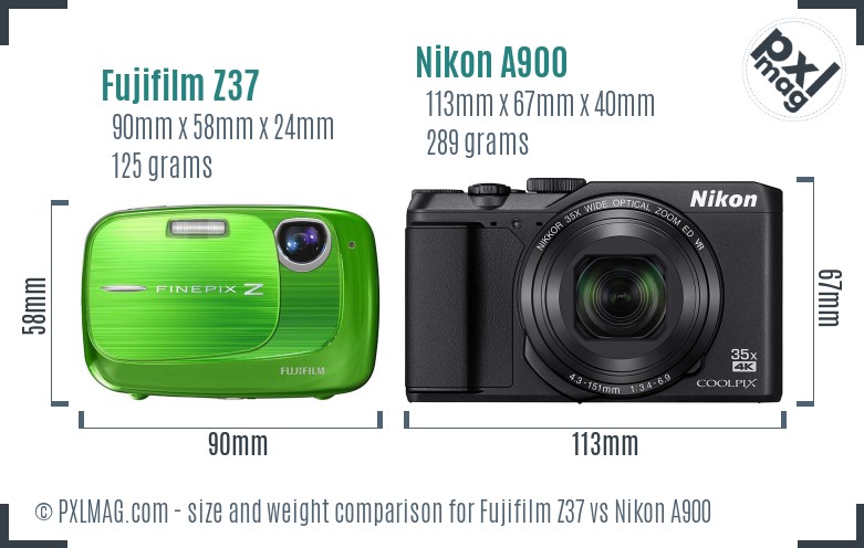 Fujifilm Z37 vs Nikon A900 size comparison Fujifilm Z37 vs Nikon A900 size comparison