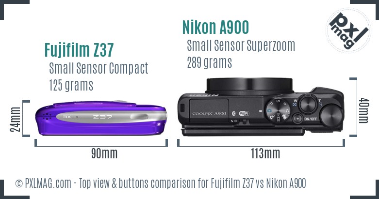 Fujifilm Z37 vs Nikon A900 top view buttons comparison