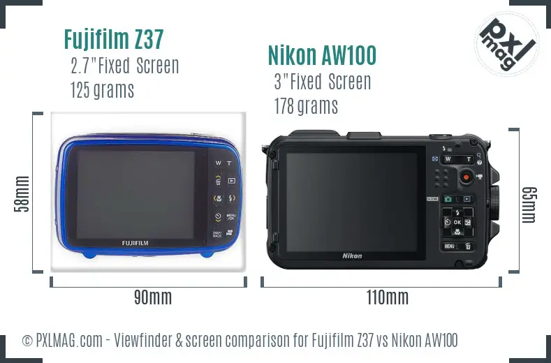 Fujifilm Z37 vs Nikon AW100 Screen and Viewfinder comparison