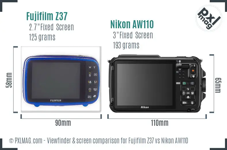 Fujifilm Z37 vs Nikon AW110 Screen and Viewfinder comparison