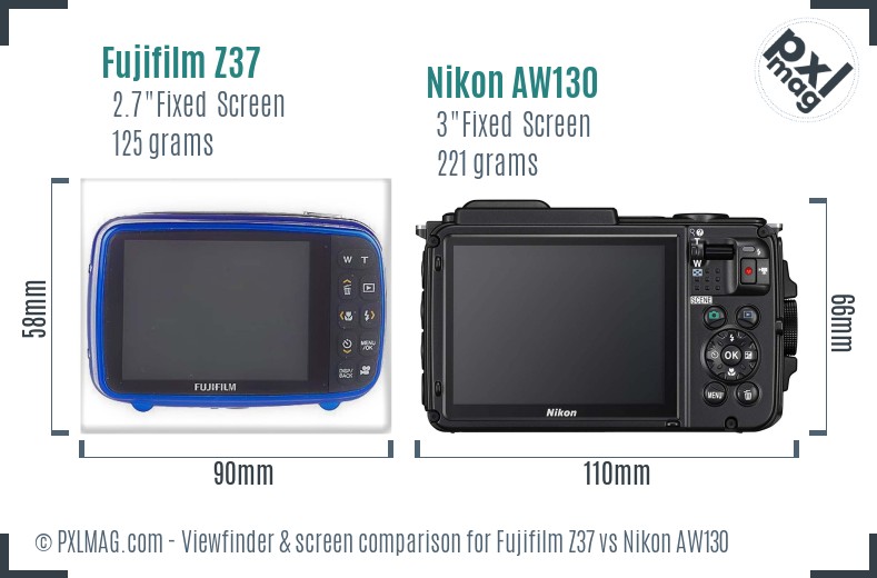 Fujifilm Z37 vs Nikon AW130 Screen and Viewfinder comparison