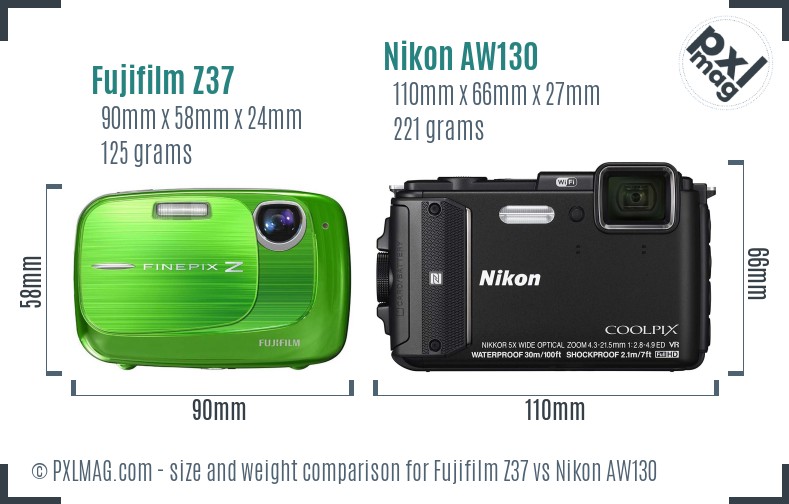 Fujifilm Z37 vs Nikon AW130 size comparison