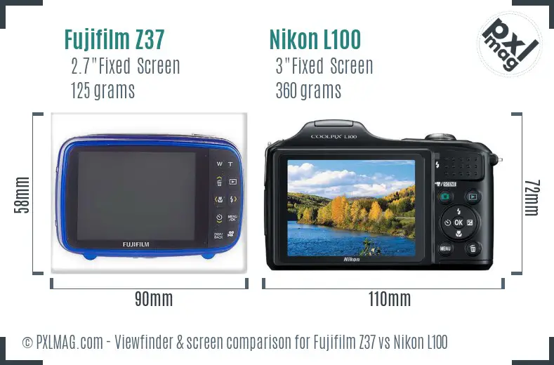 Fujifilm Z37 vs Nikon L100 Screen and Viewfinder comparison