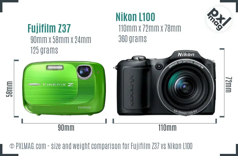 Fujifilm Z37 vs Nikon L100 size comparison