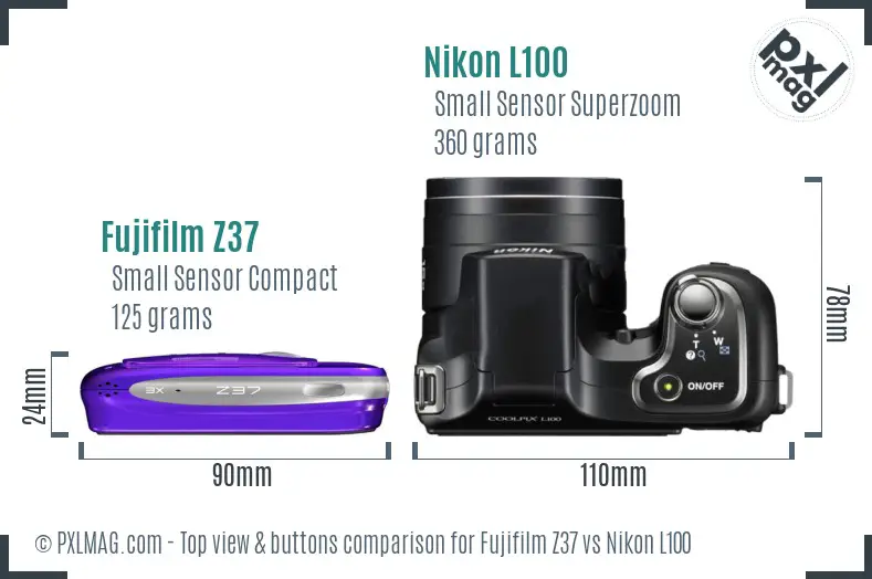Fujifilm Z37 vs Nikon L100 top view buttons comparison
