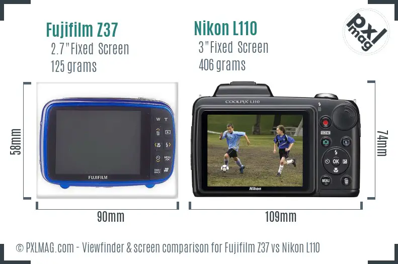 Fujifilm Z37 vs Nikon L110 Screen and Viewfinder comparison