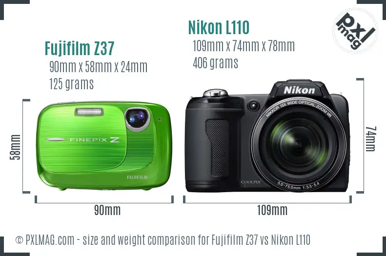 Fujifilm Z37 vs Nikon L110 size comparison