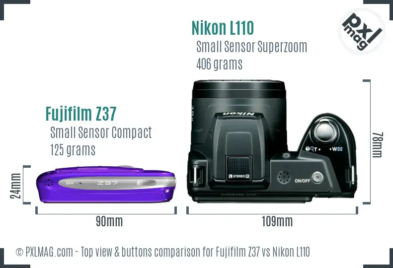 Fujifilm Z37 vs Nikon L110 top view buttons comparison
