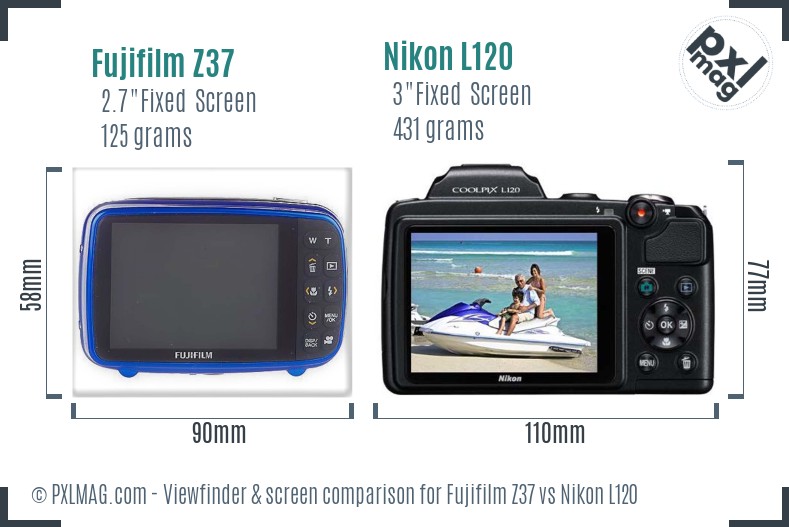 Fujifilm Z37 vs Nikon L120 Screen and Viewfinder comparison