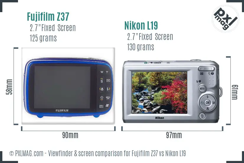 Fujifilm Z37 vs Nikon L19 Screen and Viewfinder comparison