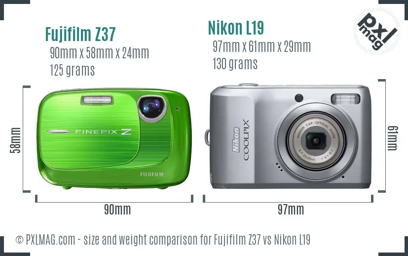 Fujifilm Z37 vs Nikon L19 size comparison