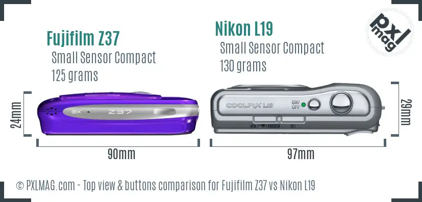 Fujifilm Z37 vs Nikon L19 top view buttons comparison