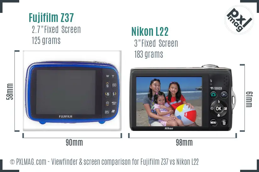 Fujifilm Z37 vs Nikon L22 Screen and Viewfinder comparison