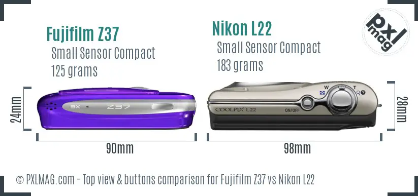 Fujifilm Z37 vs Nikon L22 top view buttons comparison