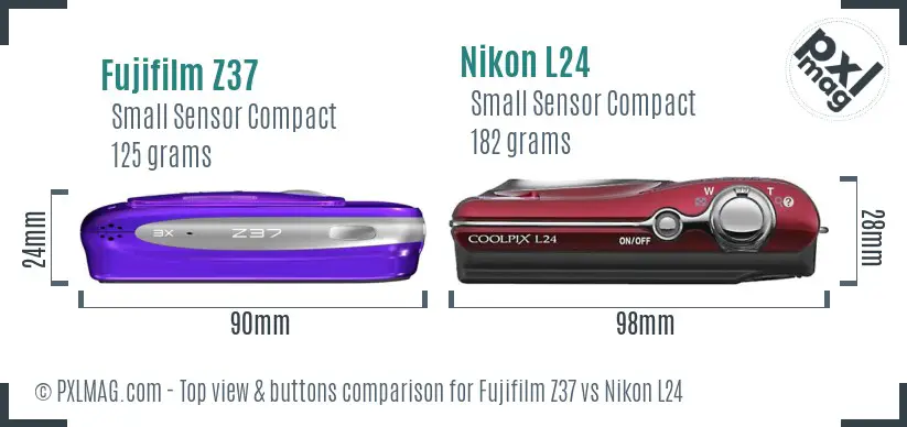 Fujifilm Z37 vs Nikon L24 top view buttons comparison