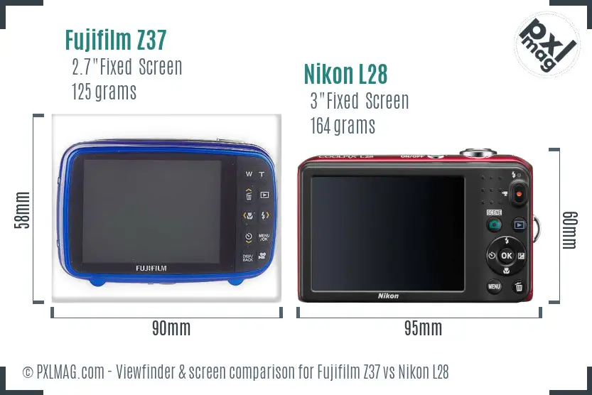 Fujifilm Z37 vs Nikon L28 Screen and Viewfinder comparison