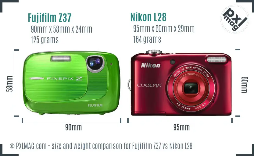 Fujifilm Z37 vs Nikon L28 size comparison