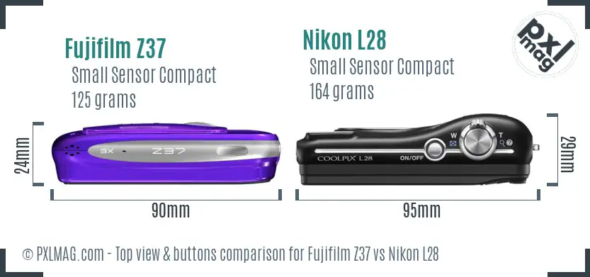 Fujifilm Z37 vs Nikon L28 top view buttons comparison