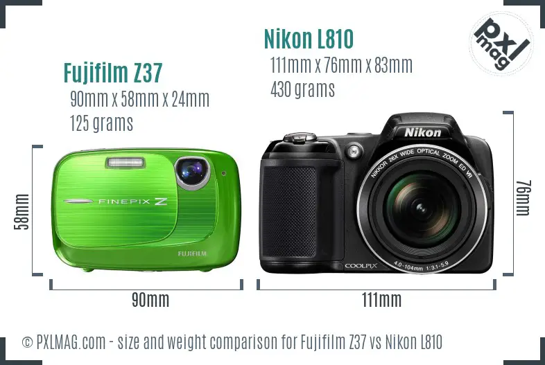 Fujifilm Z37 vs Nikon L810 size comparison