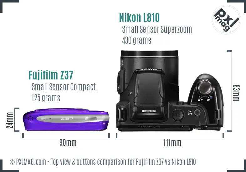 Fujifilm Z37 vs Nikon L810 top view buttons comparison