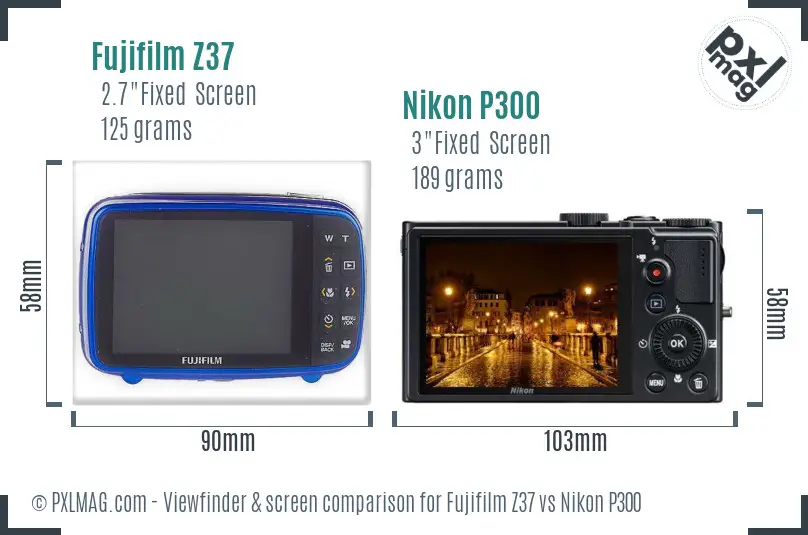 Fujifilm Z37 vs Nikon P300 Screen and Viewfinder comparison