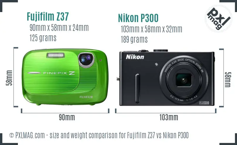 Fujifilm Z37 vs Nikon P300 size comparison