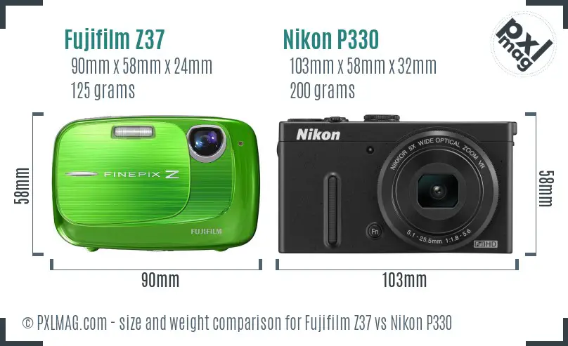 Fujifilm Z37 vs Nikon P330 size comparison