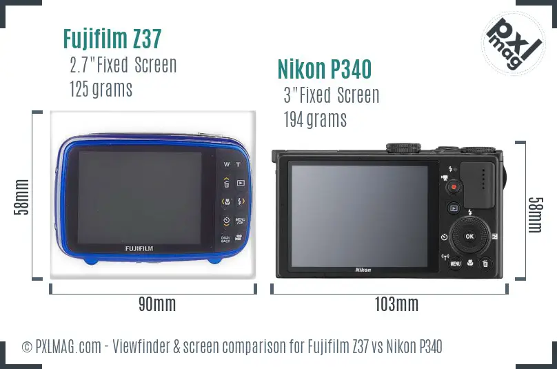 Fujifilm Z37 vs Nikon P340 Screen and Viewfinder comparison