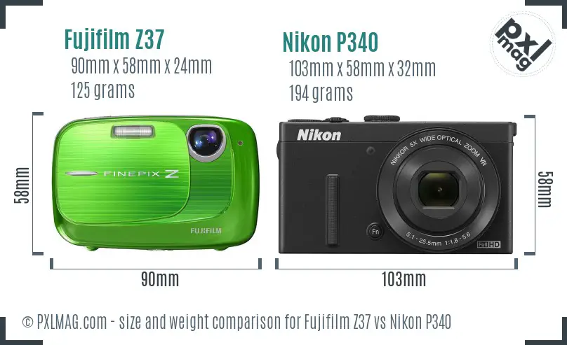 Fujifilm Z37 vs Nikon P340 size comparison