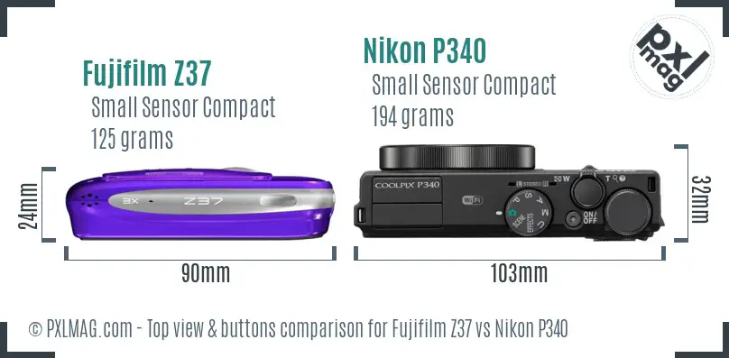 Fujifilm Z37 vs Nikon P340 top view buttons comparison