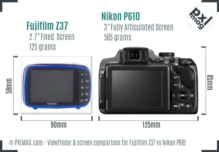 Fujifilm Z37 vs Nikon P610 Screen and Viewfinder comparison