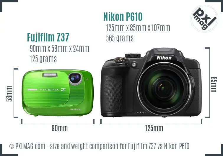Fujifilm Z37 vs Nikon P610 size comparison