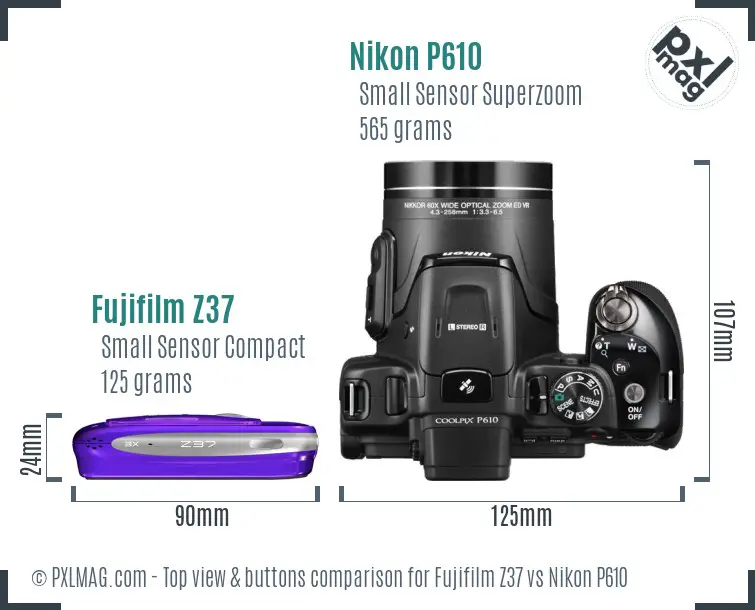 Fujifilm Z37 vs Nikon P610 top view buttons comparison
