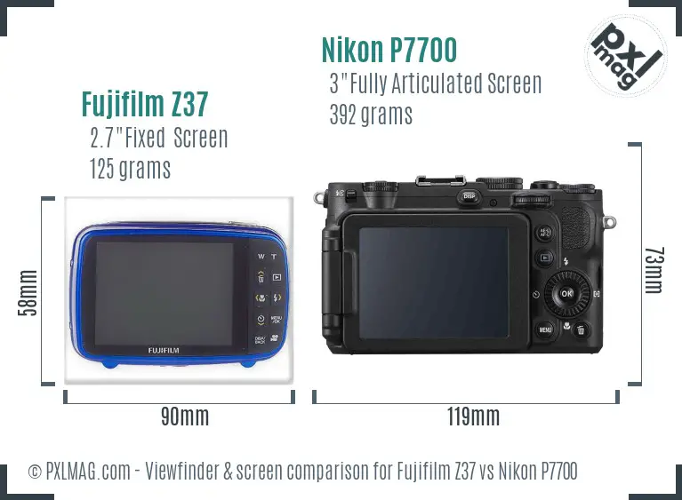 Fujifilm Z37 vs Nikon P7700 Screen and Viewfinder comparison
