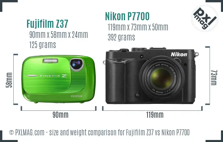 Fujifilm Z37 vs Nikon P7700 size comparison