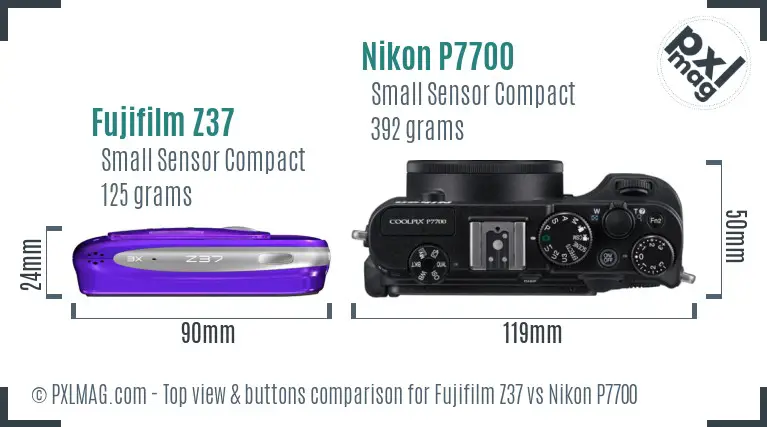Fujifilm Z37 vs Nikon P7700 top view buttons comparison