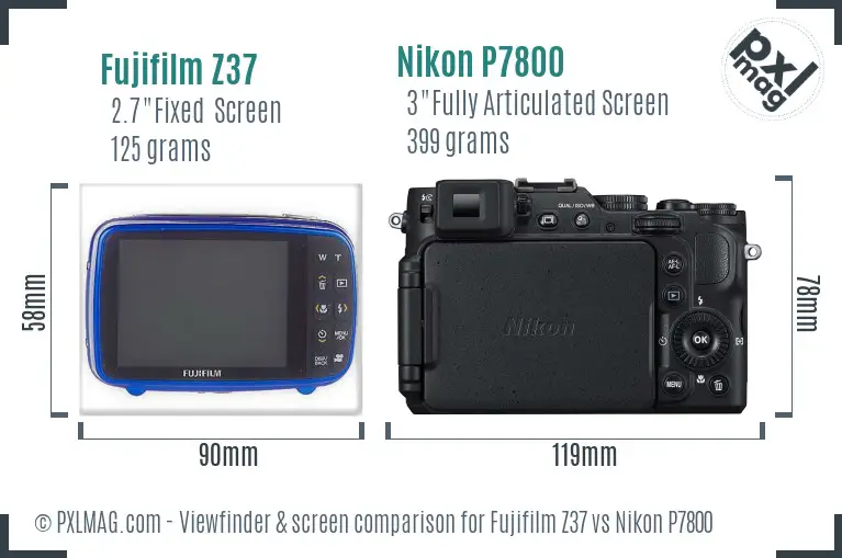 Fujifilm Z37 vs Nikon P7800 Screen and Viewfinder comparison