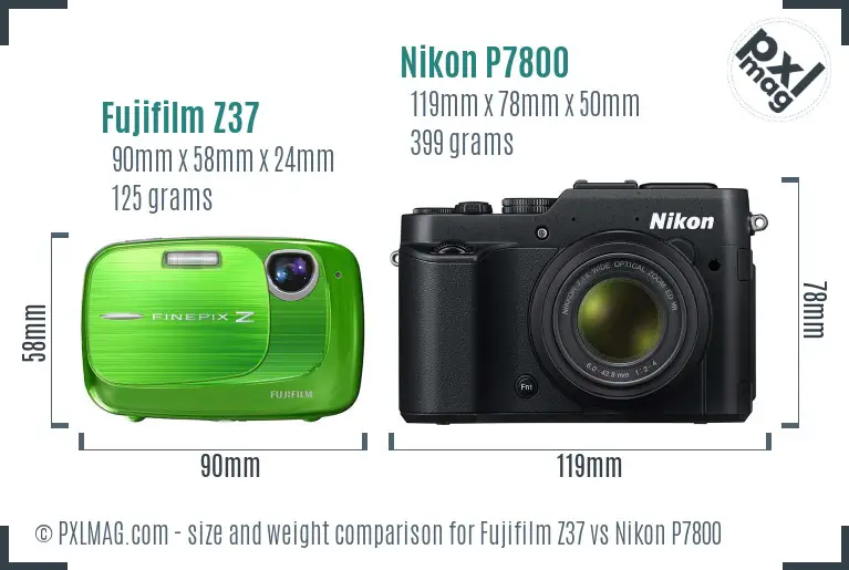 Fujifilm Z37 vs Nikon P7800 size comparison