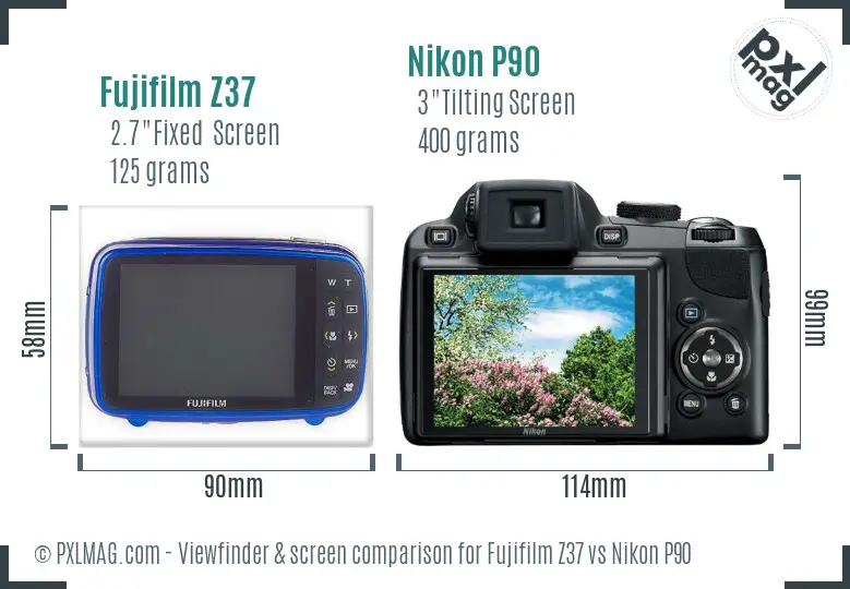 Fujifilm Z37 vs Nikon P90 Screen and Viewfinder comparison